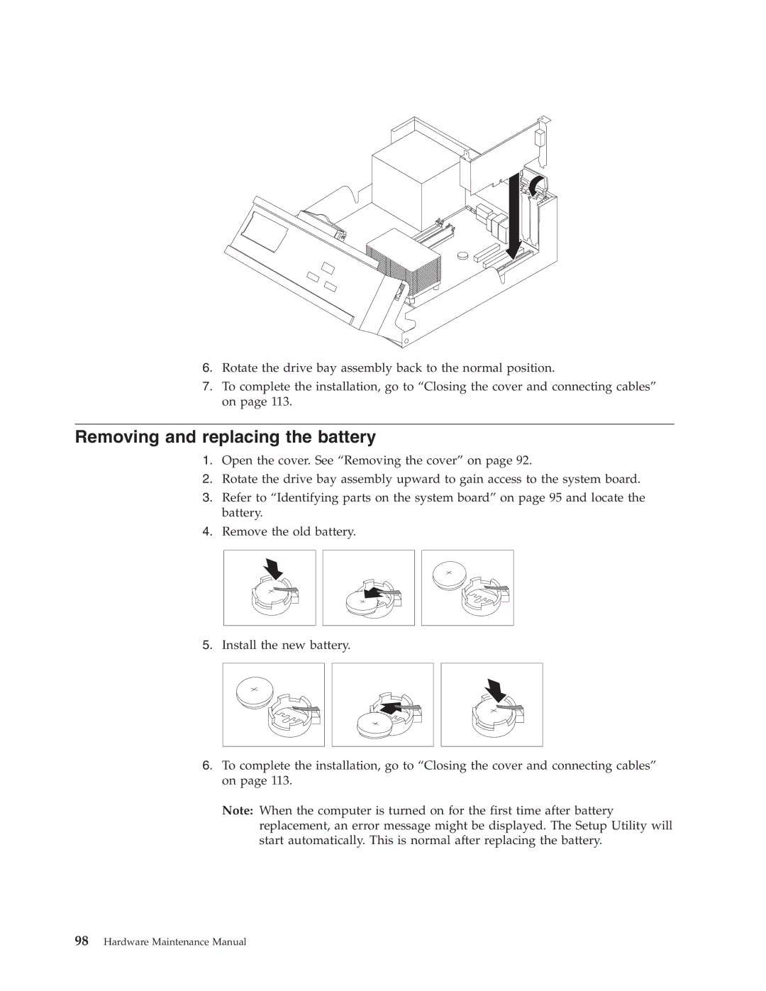 Lenovo 8098 manual Removing and replacing the battery 