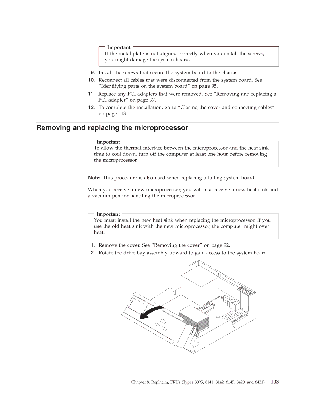 Lenovo 8098 manual Removing and replacing the microprocessor 