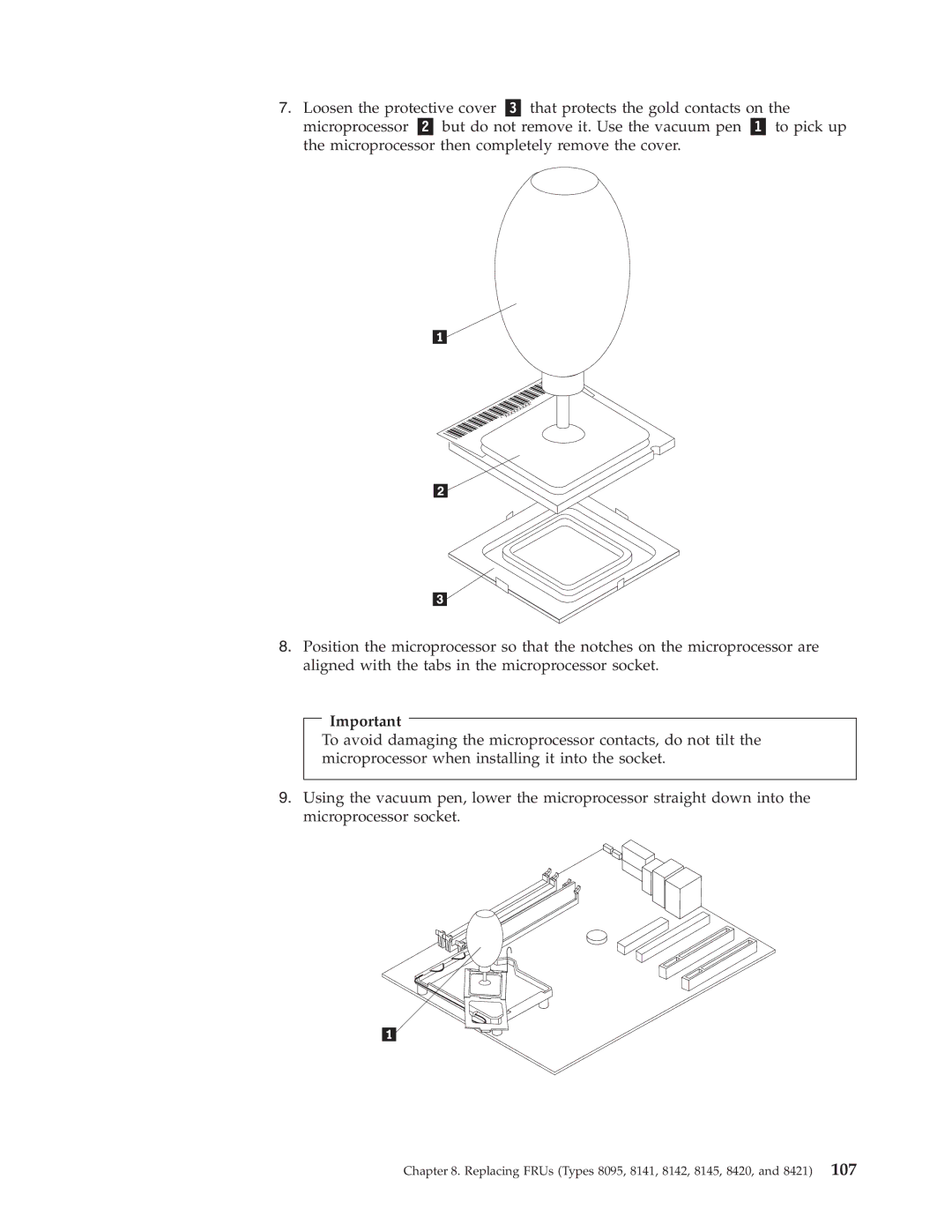 Lenovo 8098 manual Replacing FRUs Types 8095, 8141, 8142, 8145, 8420, and 8421 