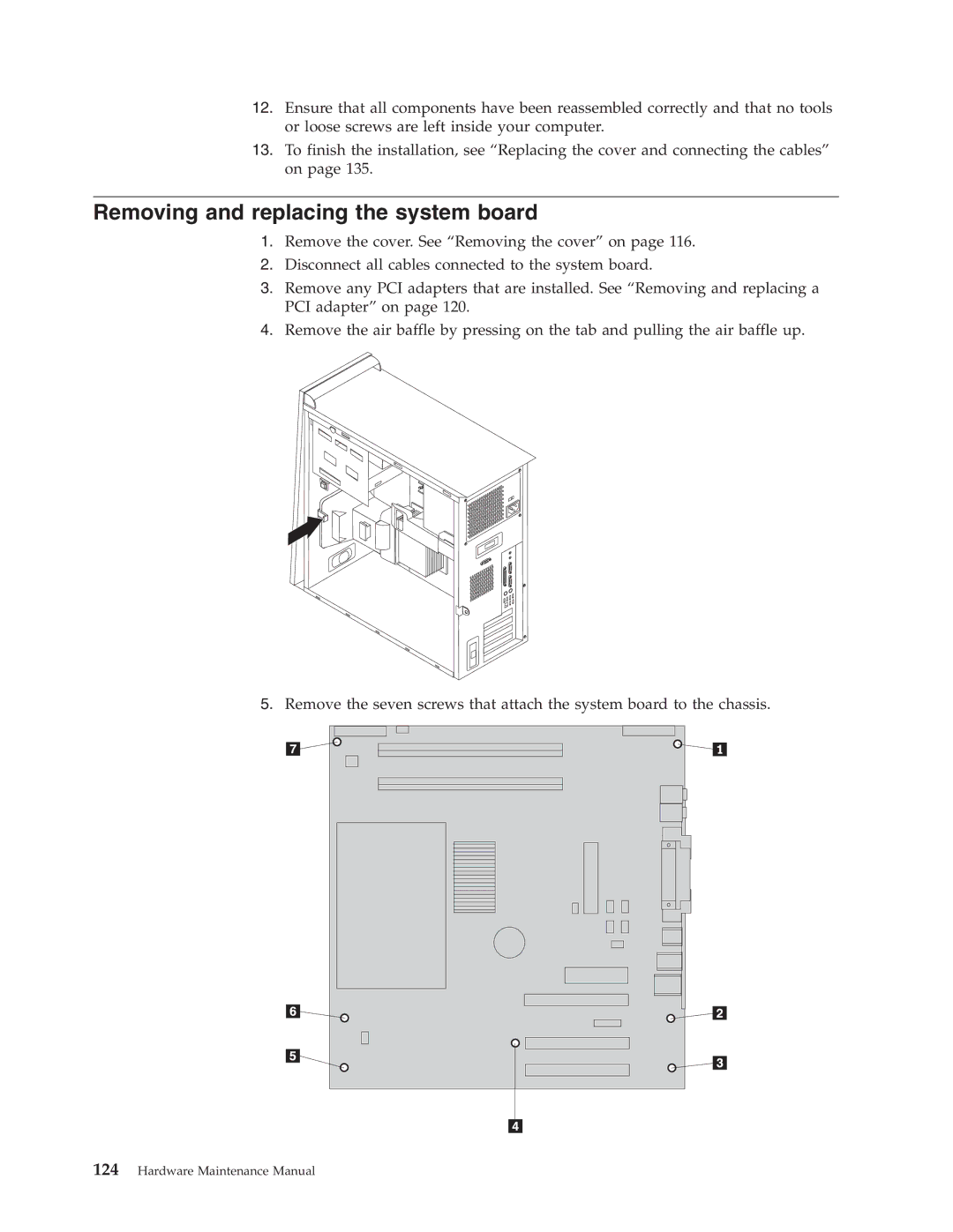 Lenovo 8098 manual Removing and replacing the system board 