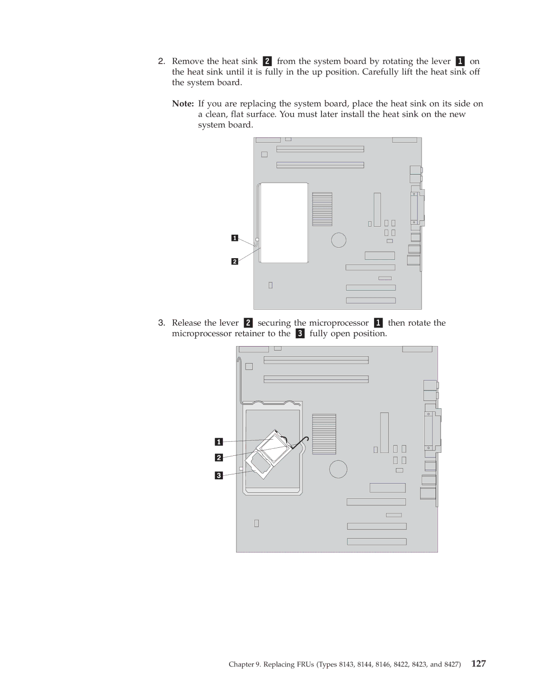 Lenovo 8098 manual Replacing FRUs Types 8143, 8144, 8146, 8422, 8423, and 8427 