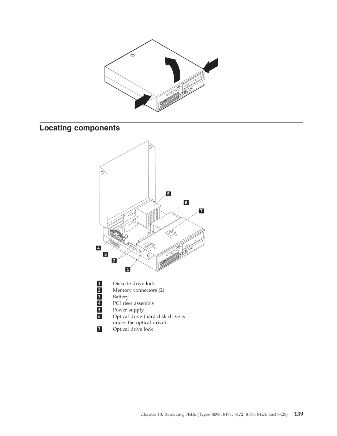 Lenovo manual Replacing FRUs Types 8098, 8171, 8172, 8173, 8424, and 8425 