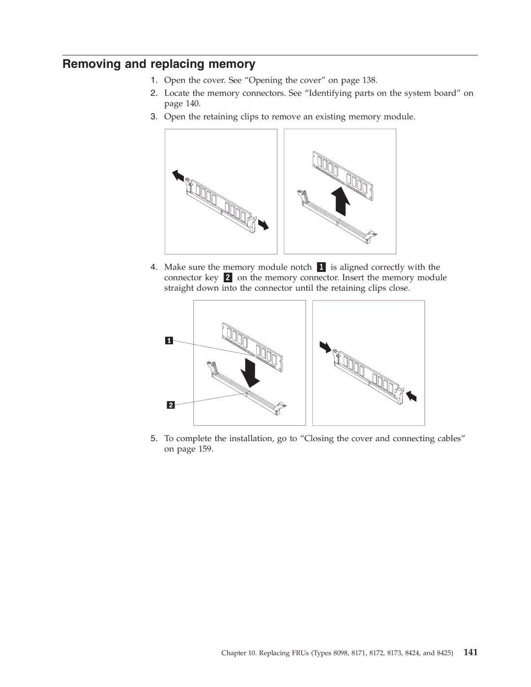 Lenovo 8098 manual Removing and replacing memory 