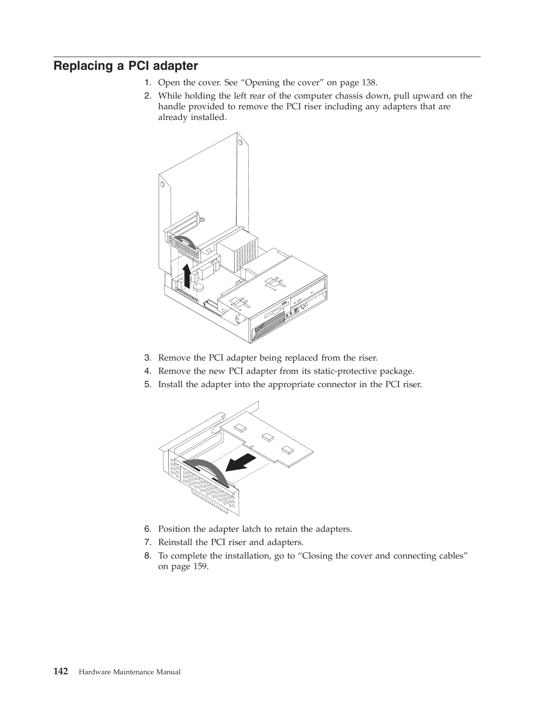 Lenovo 8098 manual Replacing a PCI adapter 