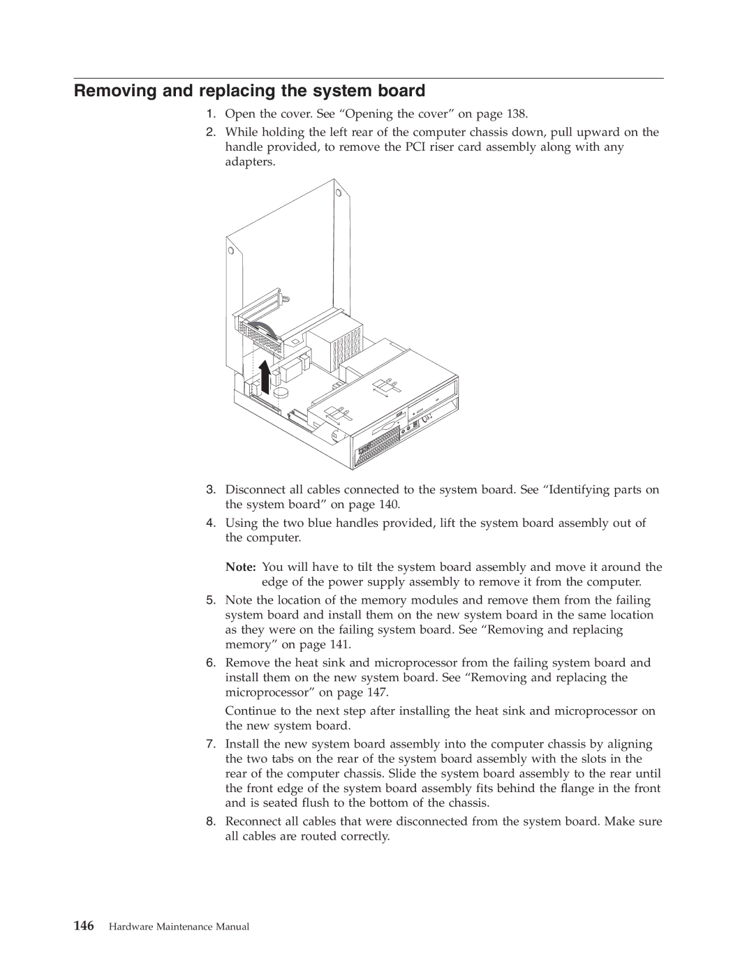 Lenovo 8098 manual Removing and replacing the system board 