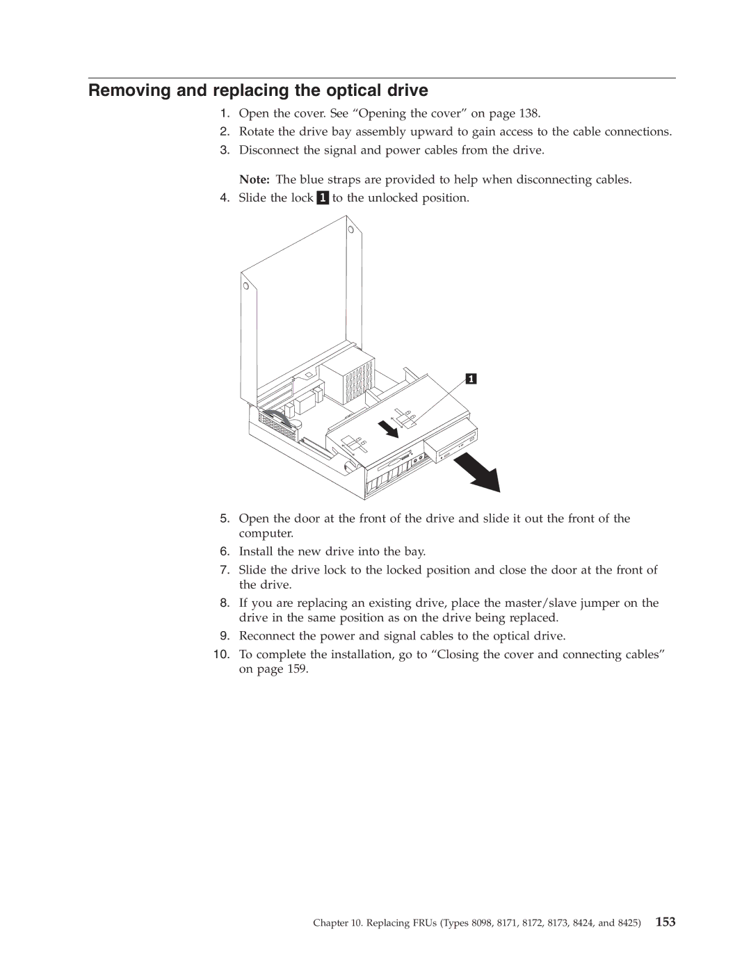 Lenovo 8098 manual Removing and replacing the optical drive 