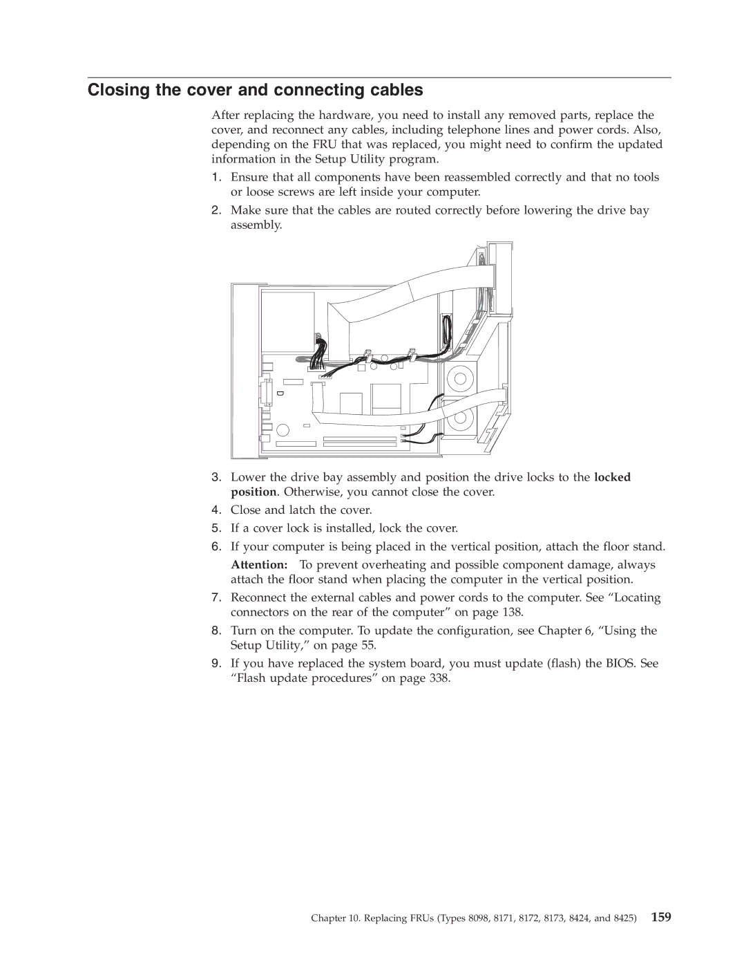 Lenovo 8098 manual Closing the cover and connecting cables 