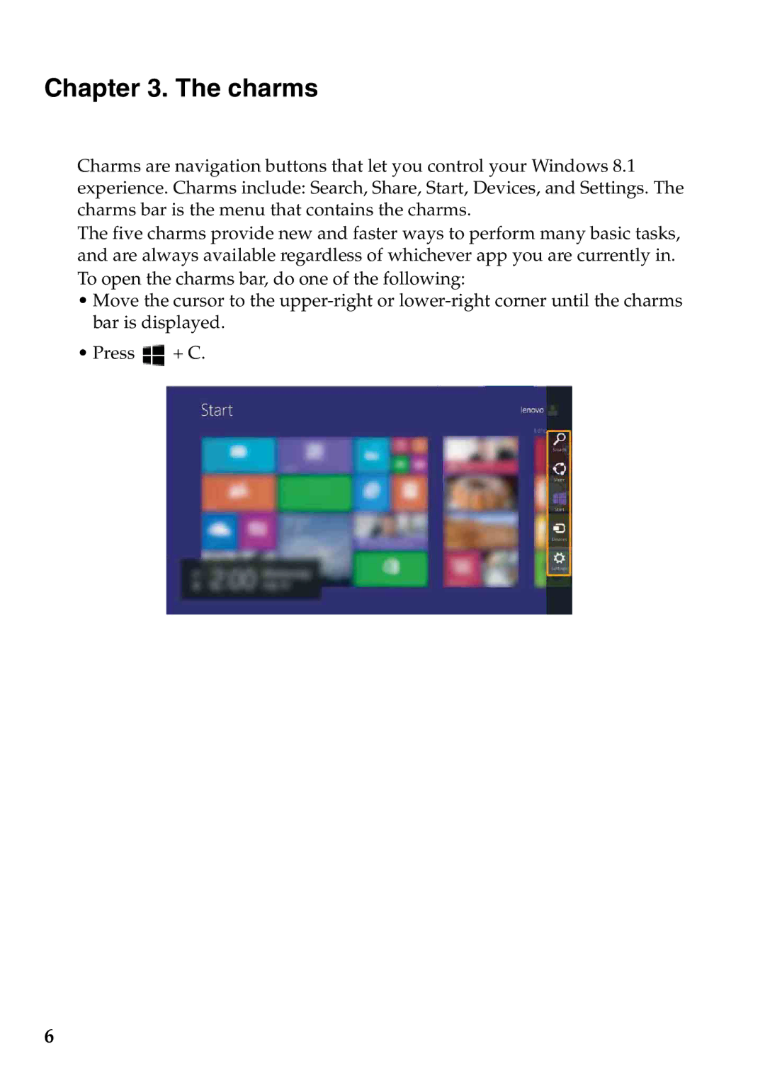 Lenovo 8.1 and up manual Charms 