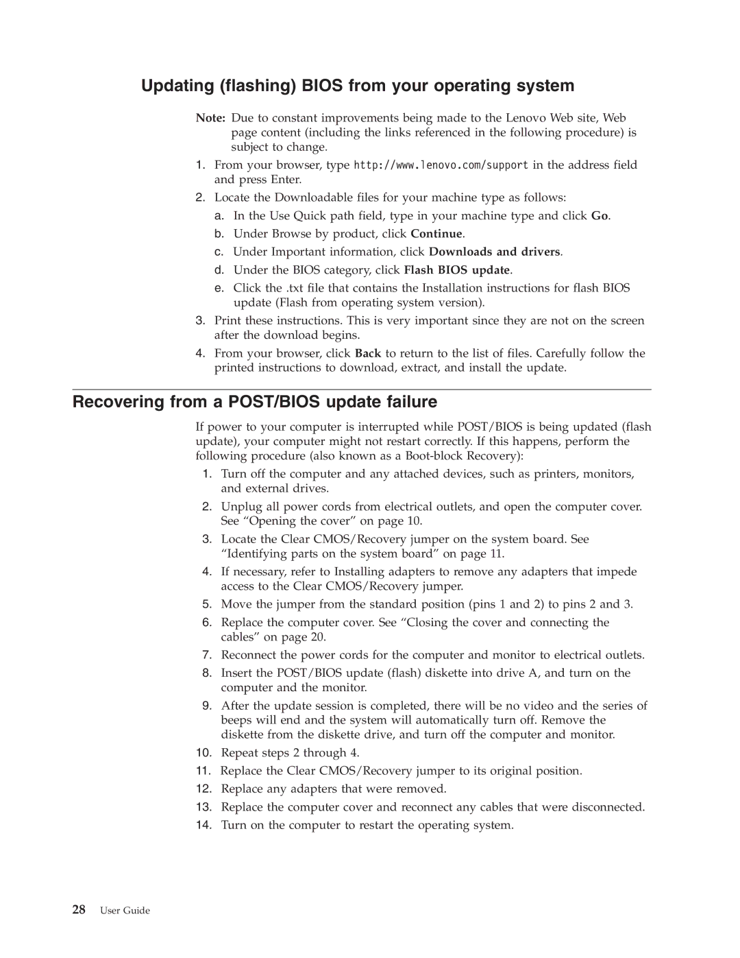 Lenovo 8121, 8119, 8120, 8107 Updating flashing Bios from your operating system, Recovering from a POST/BIOS update failure 