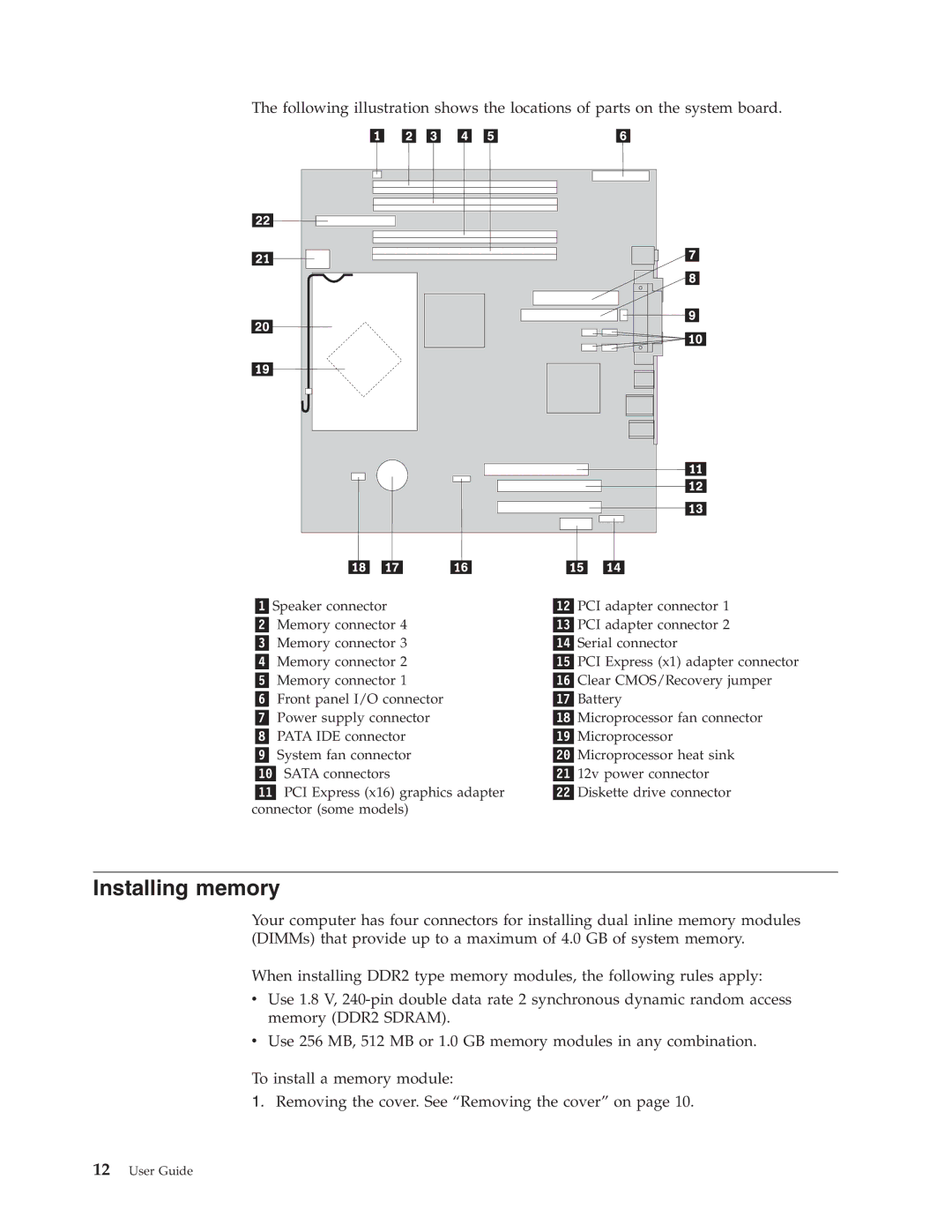 Lenovo 8132, 8135, 8133, 8136, 8129, 8134 manual Installing memory 