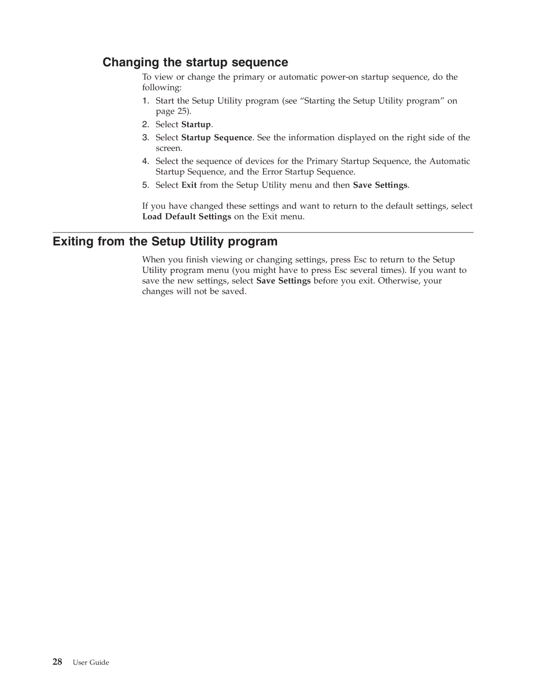 Lenovo 8136, 8135, 8133, 8129, 8132, 8134 manual Changing the startup sequence, Exiting from the Setup Utility program 