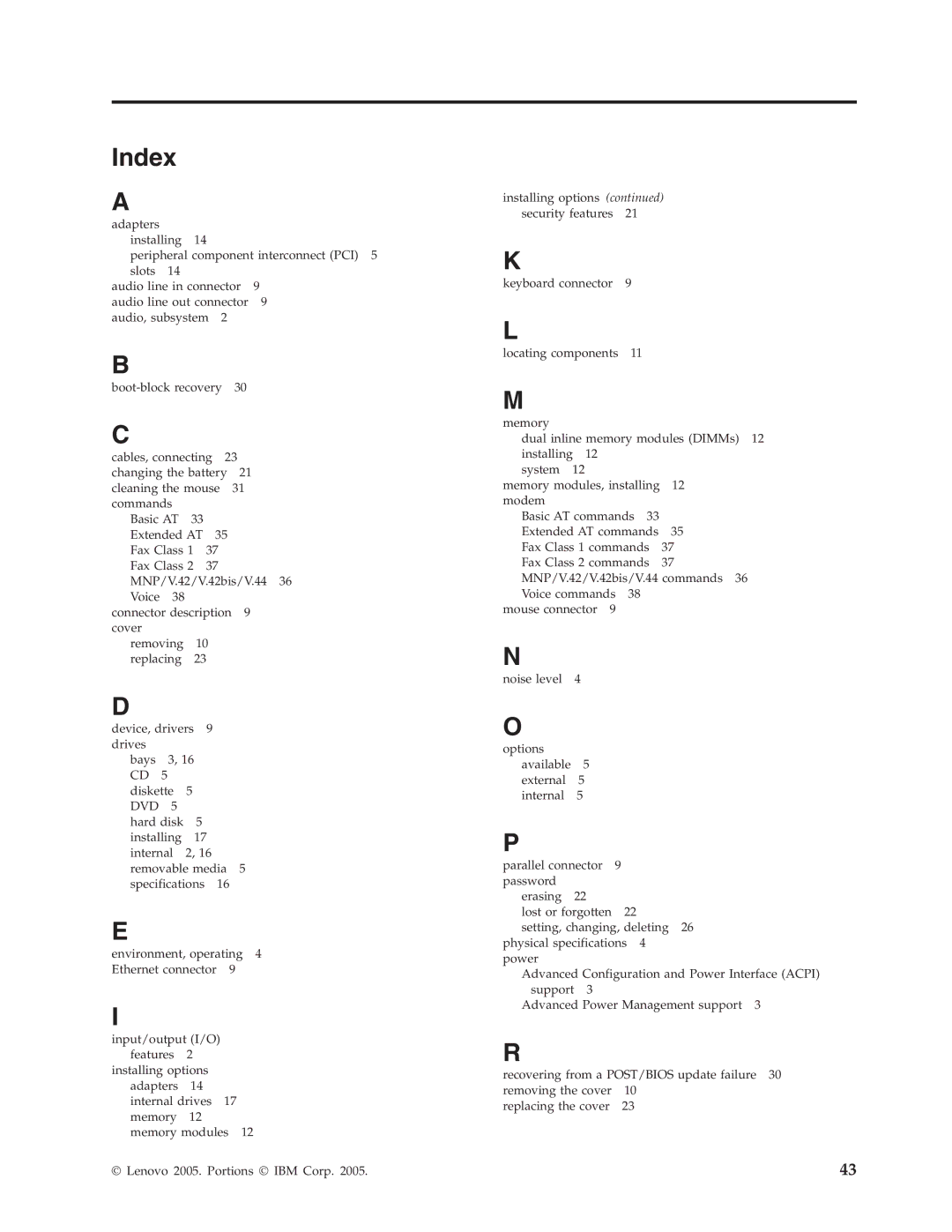 Lenovo 8134, 8135, 8133, 8136, 8129, 8132 manual Index 