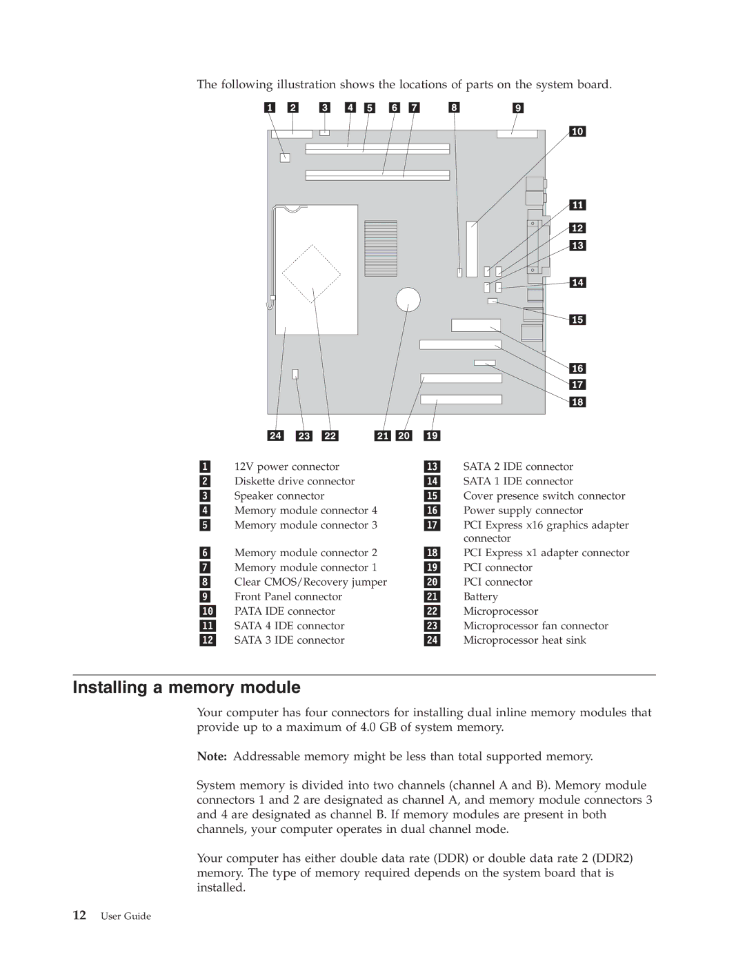 Lenovo 8146, 8423, 8427, 8422, 8143, 8144, 8097 manual Installing a memory module 