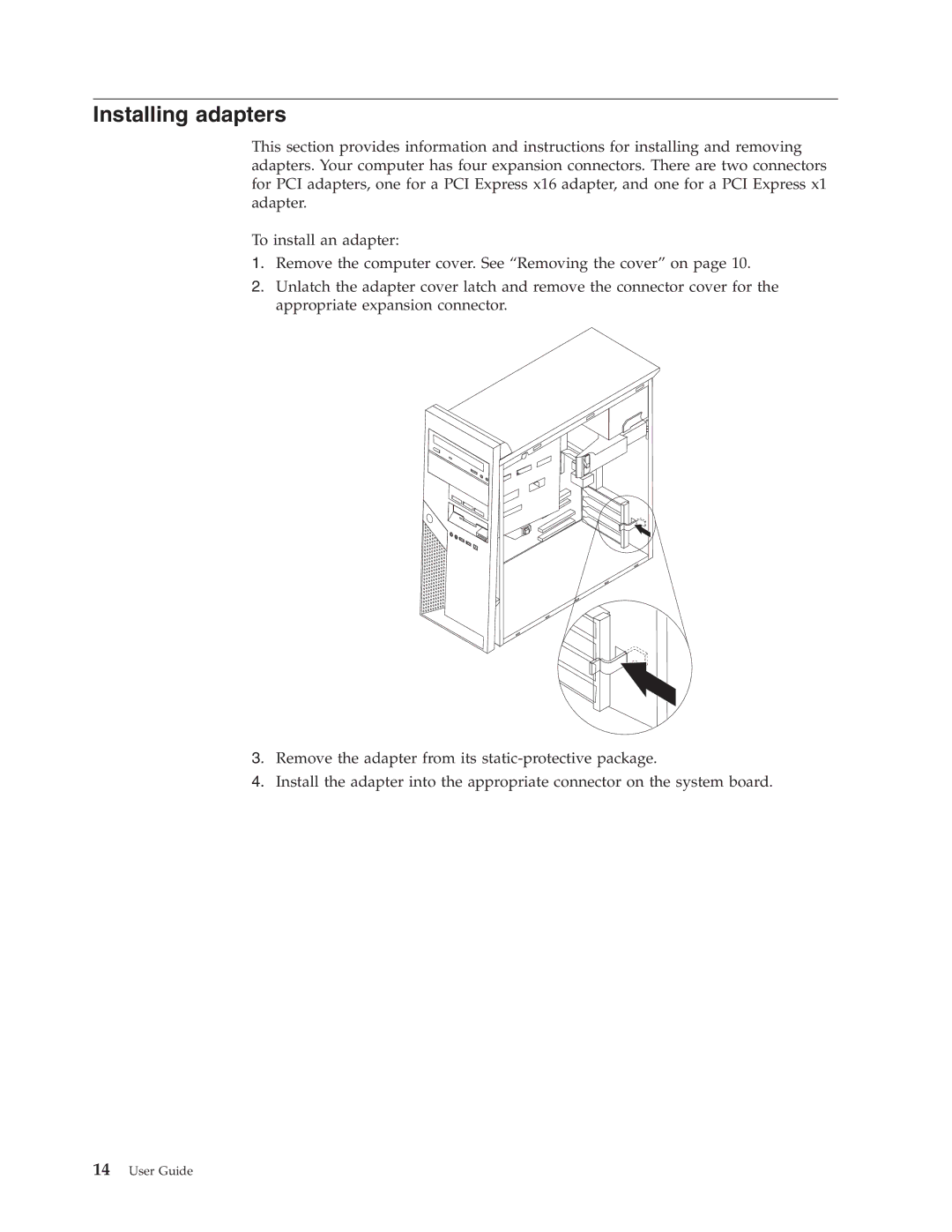 Lenovo 8427, 8146, 8423, 8422, 8143, 8144, 8097 manual Installing adapters 