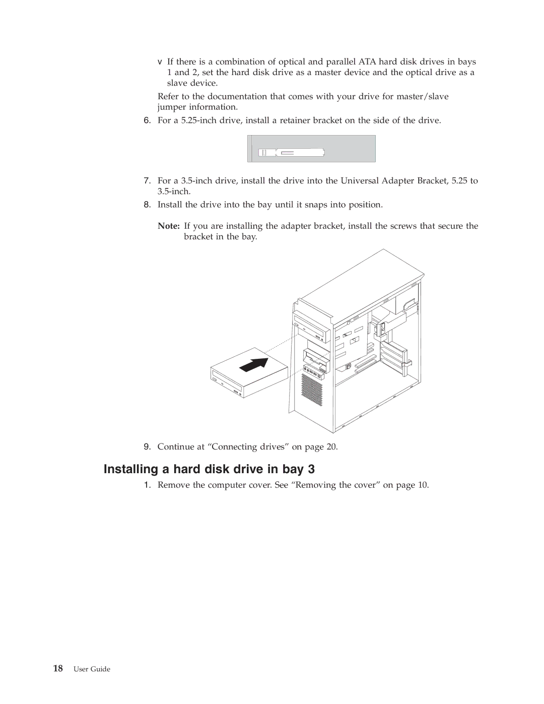 Lenovo 8097, 8146, 8423, 8427, 8422, 8143, 8144 manual Installing a hard disk drive in bay 