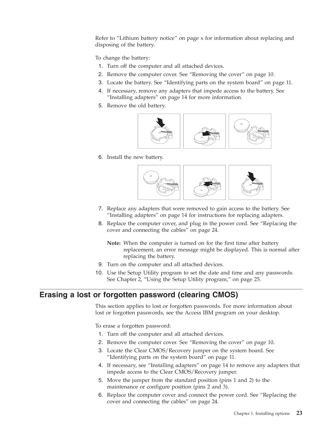 Lenovo 8143, 8146, 8423, 8427, 8422, 8144, 8097 manual Erasing a lost or forgotten password clearing Cmos 