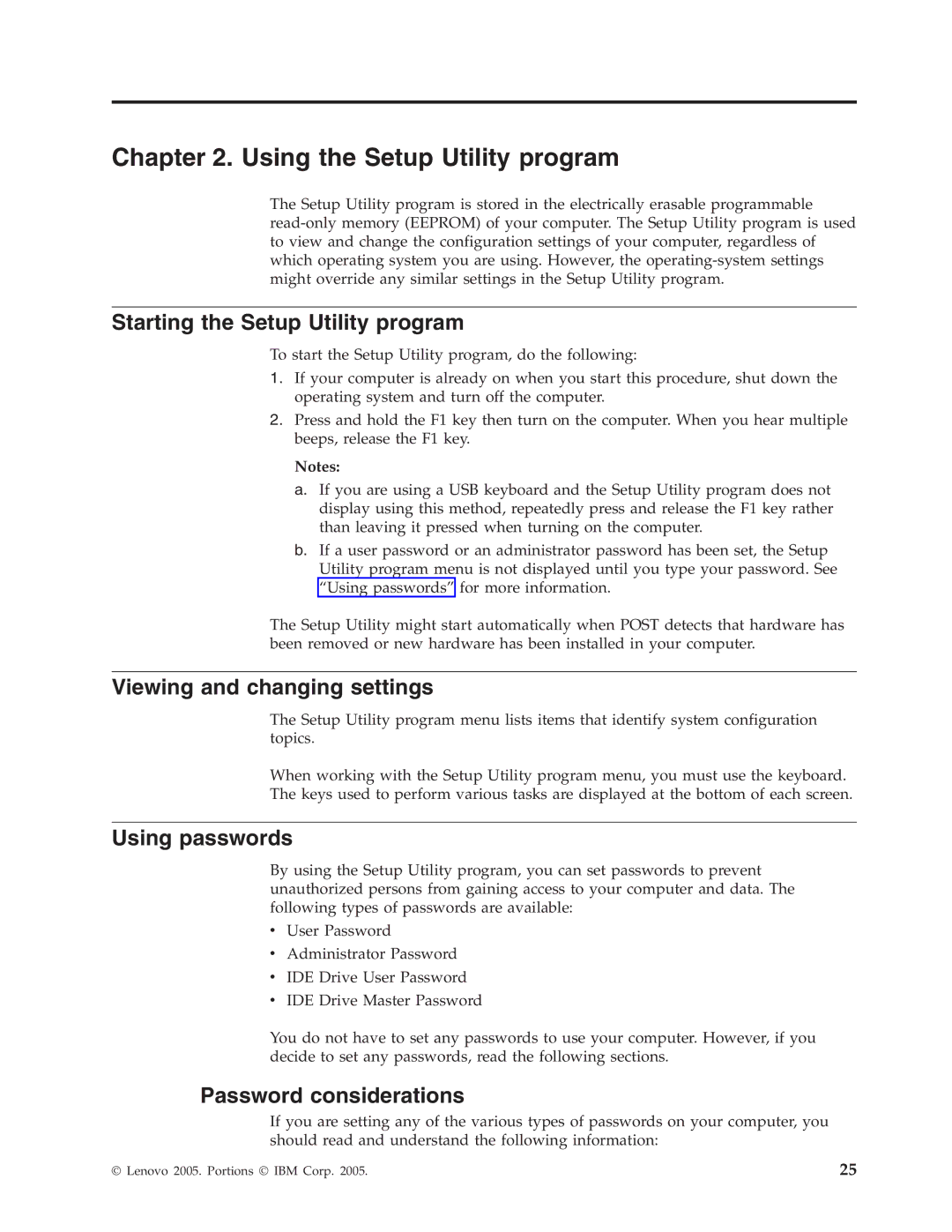 Lenovo 8097, 8146, 8423 Using the Setup Utility program, Starting the Setup Utility program, Viewing and changing settings 