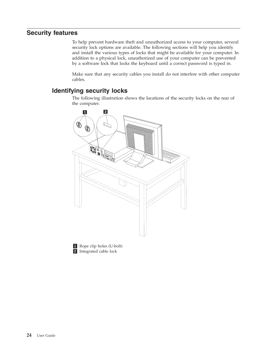 Lenovo 8164, 8154, 8214, 8165, 8212, 8213, 8162, 8161, 8211, 8163, 8111 manual Security features, Identifying security locks 