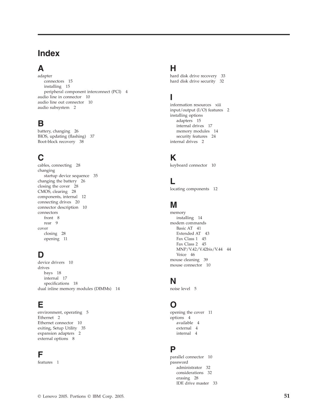 Lenovo 8214, 8154, 8165, 8212, 8213, 8162, 8161, 8164, 8211, 8163, 8111 manual Index 