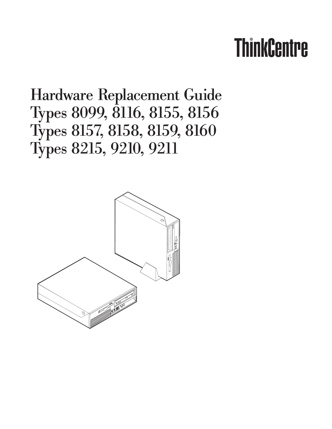 Lenovo 8160 manual Hardware Replacement Guide, Types 8099, 8116, 8155, Types 8157, 8158, 8159, Types 8215 