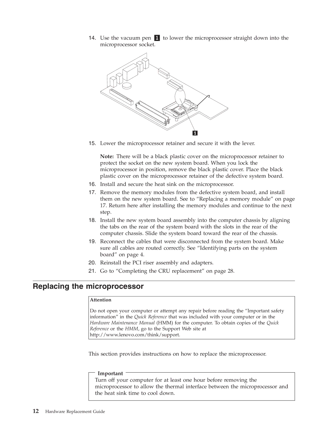 Lenovo 8099, 8160, 8155 manual Replacing the microprocessor 