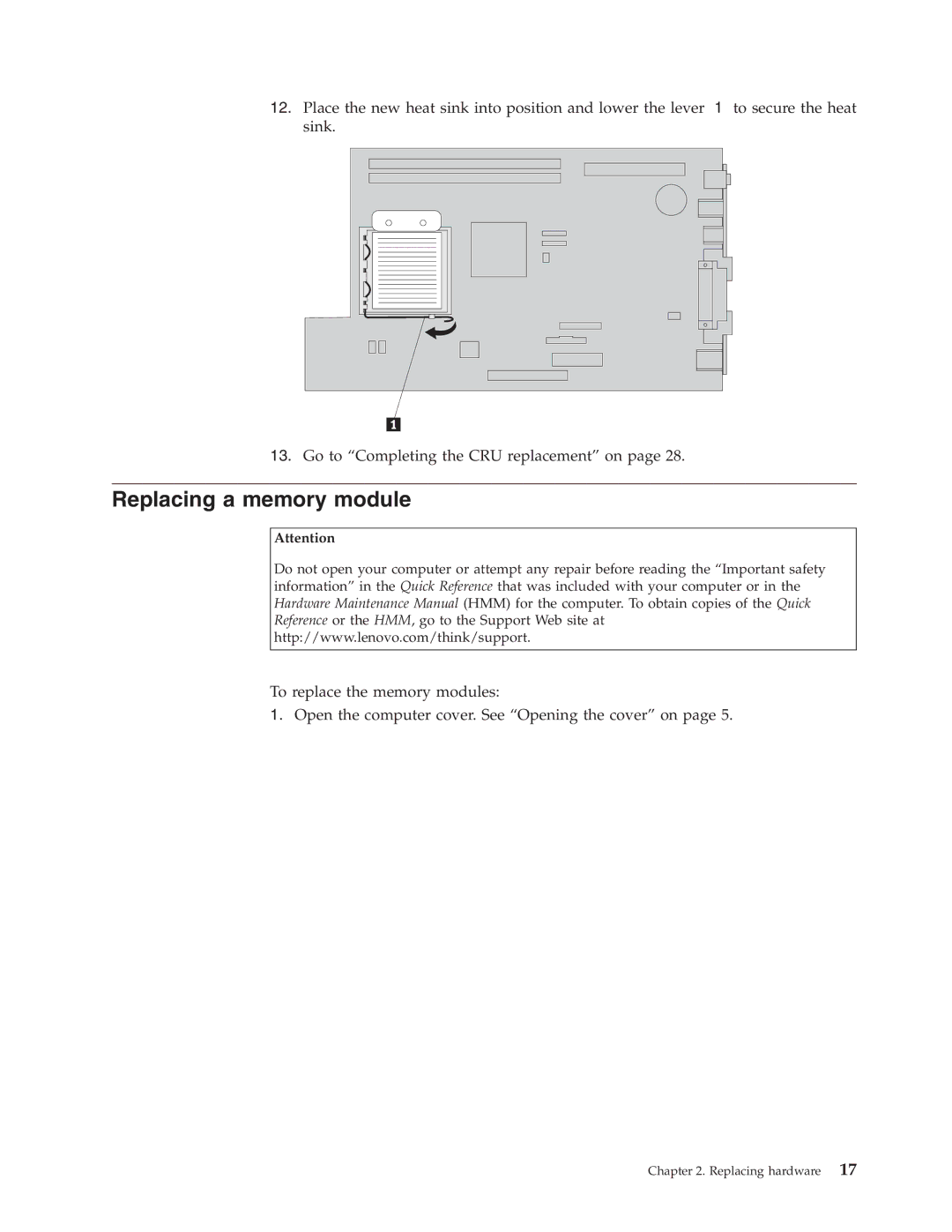 Lenovo 8155, 8160, 8099 manual Replacing a memory module 