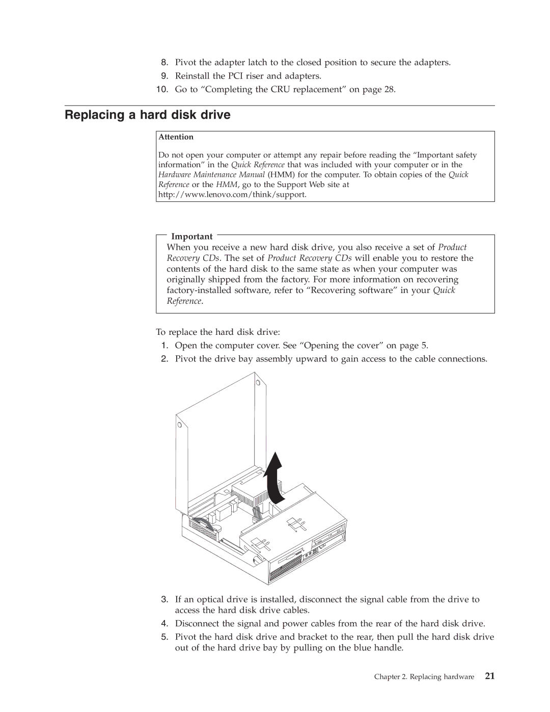 Lenovo 8099, 8160, 8155 manual Replacing a hard disk drive 