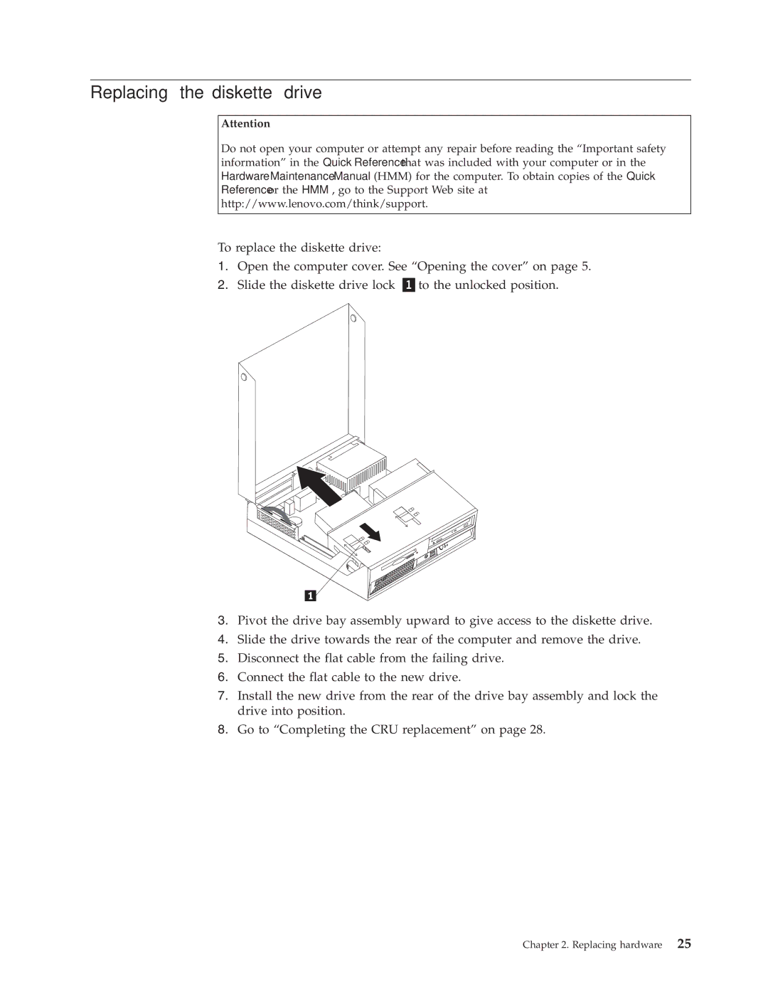 Lenovo 8160, 8155, 8099 manual Replacing the diskette drive 