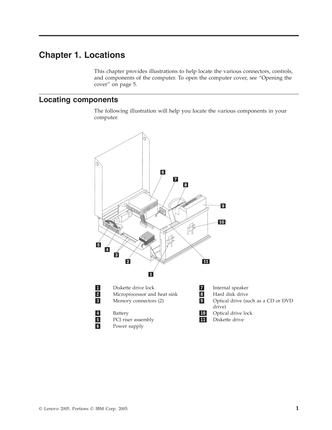 Lenovo 8160, 8155, 8099 manual Locations, Locating components 