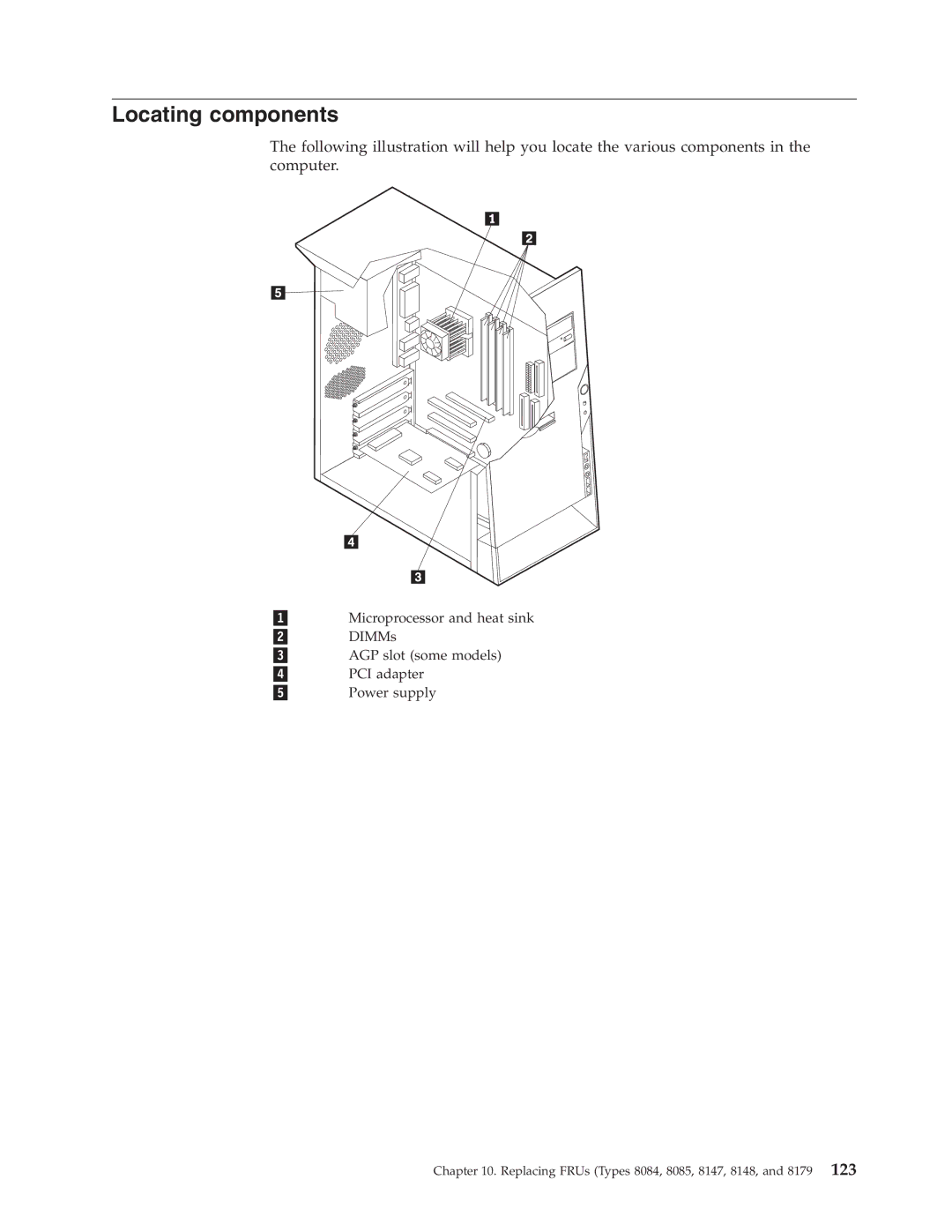 Lenovo 8174, 8177, 8175, 8084, 8149, 8126, 8085, 8148, 8147, 8176, 8179, 8178 manual Locating components 