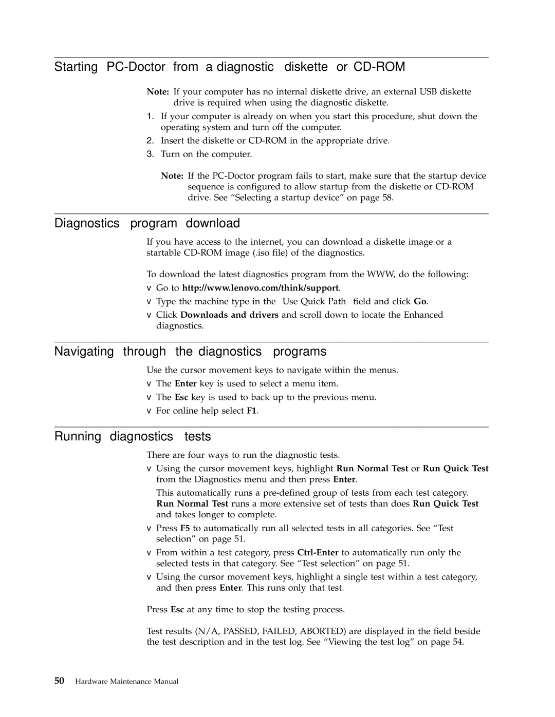 Lenovo 8176, 8177, 8175, 8084, 8149 Starting PC-Doctor from a diagnostic diskette or CD-ROM, Diagnostics program download 