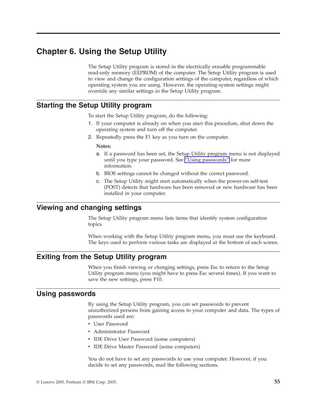 Lenovo 8175 Starting the Setup Utility program, Viewing and changing settings, Exiting from the Setup Utility program 