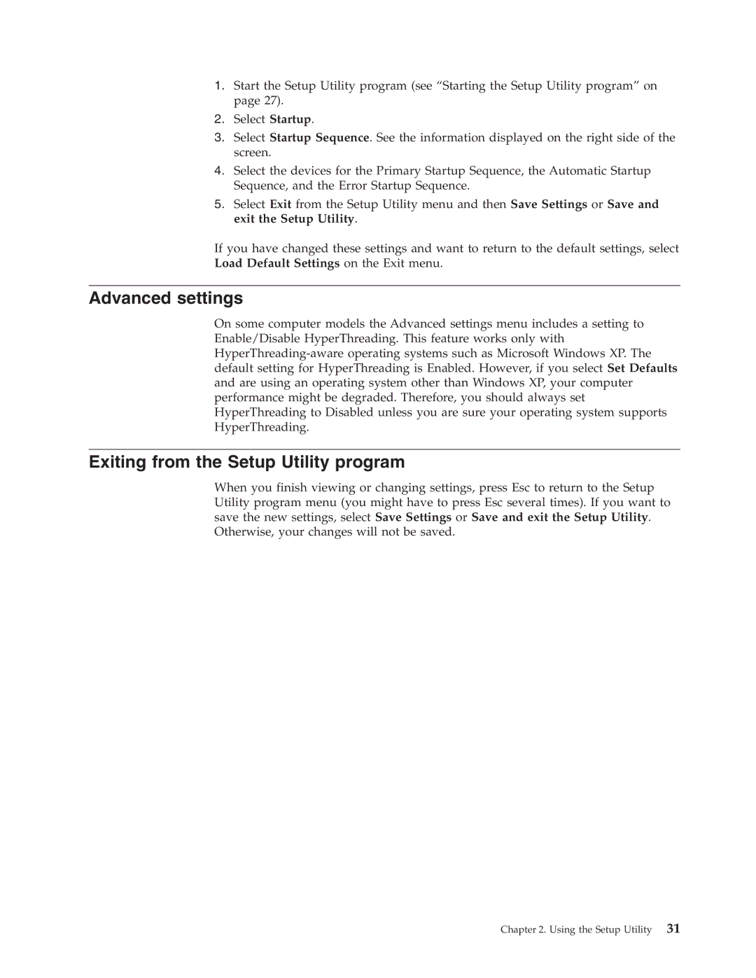 Lenovo 8158, 8215, 8157, 8159, 8156, 9210, 9211, 8116, TC A52-8155 manual Advanced settings, Exiting from the Setup Utility program 