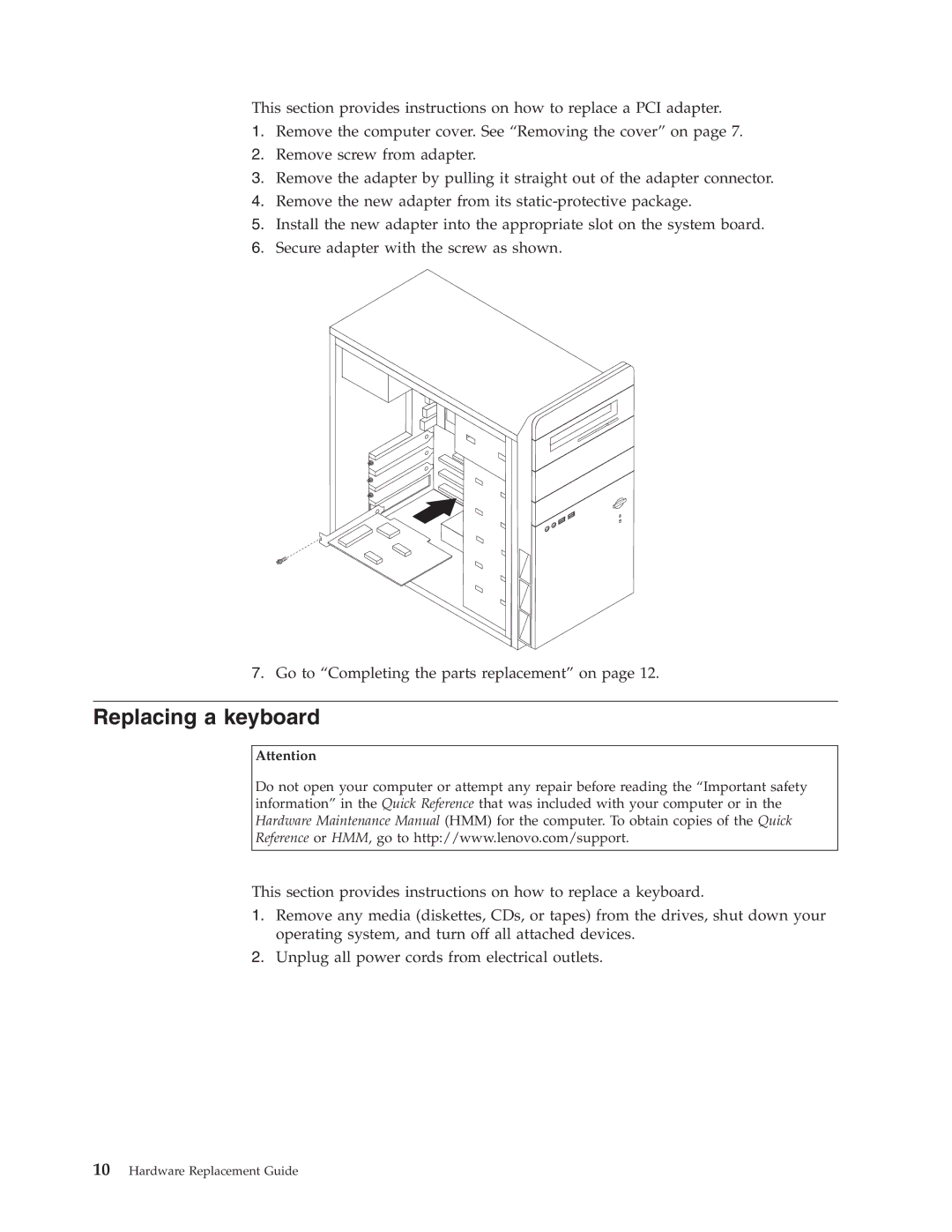 Lenovo 8258, 8259, 8254, 8257, 8253, 8252 manual Replacing a keyboard 