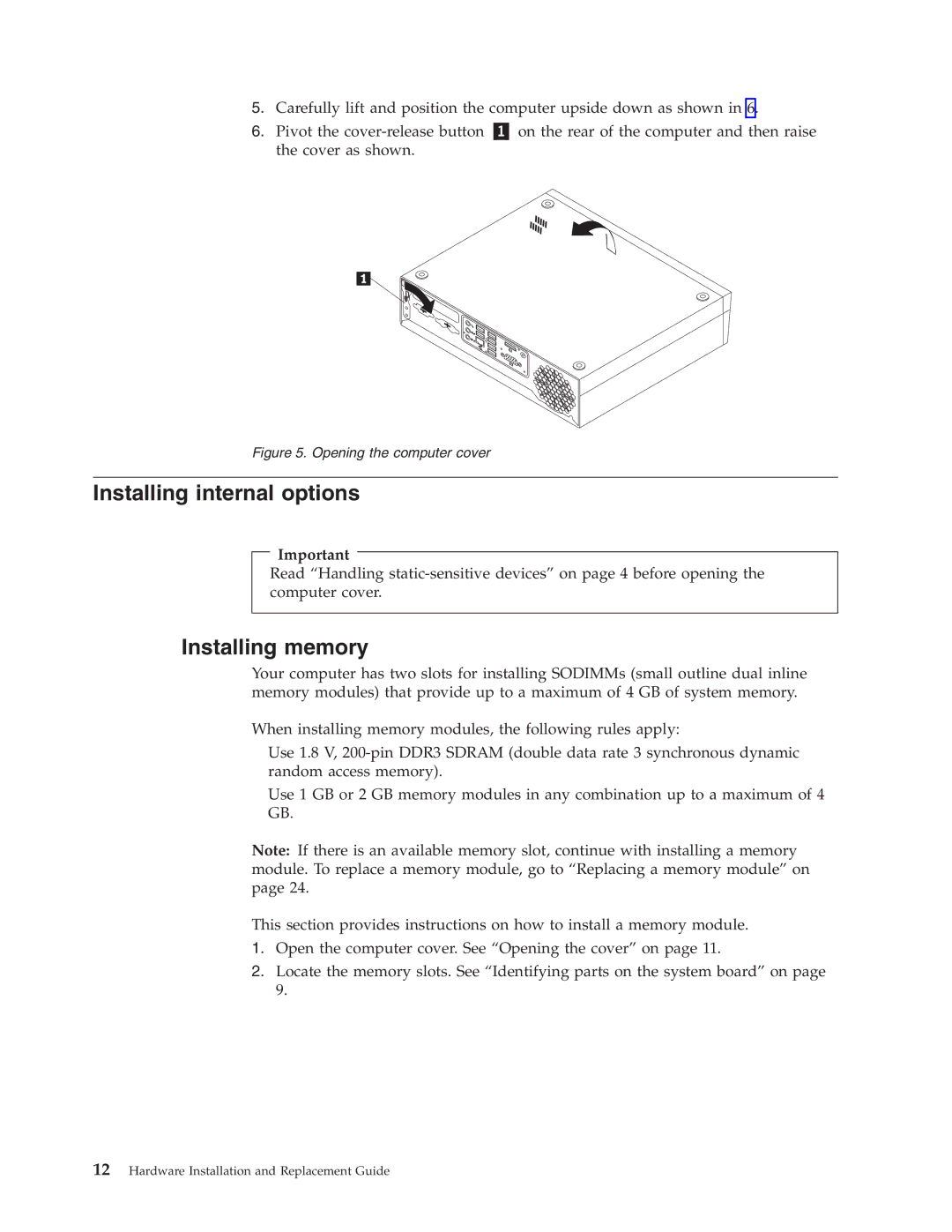 Lenovo 8336 manual Installing internal options, Installing memory 