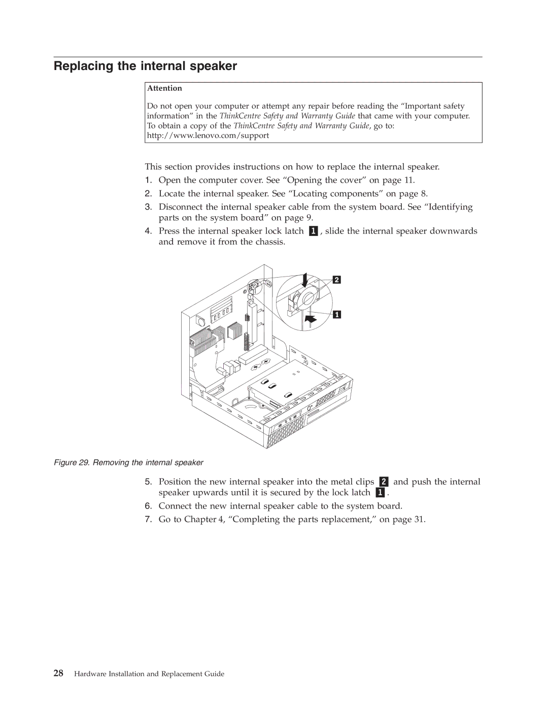 Lenovo 8336 manual Replacing the internal speaker, Removing the internal speaker 