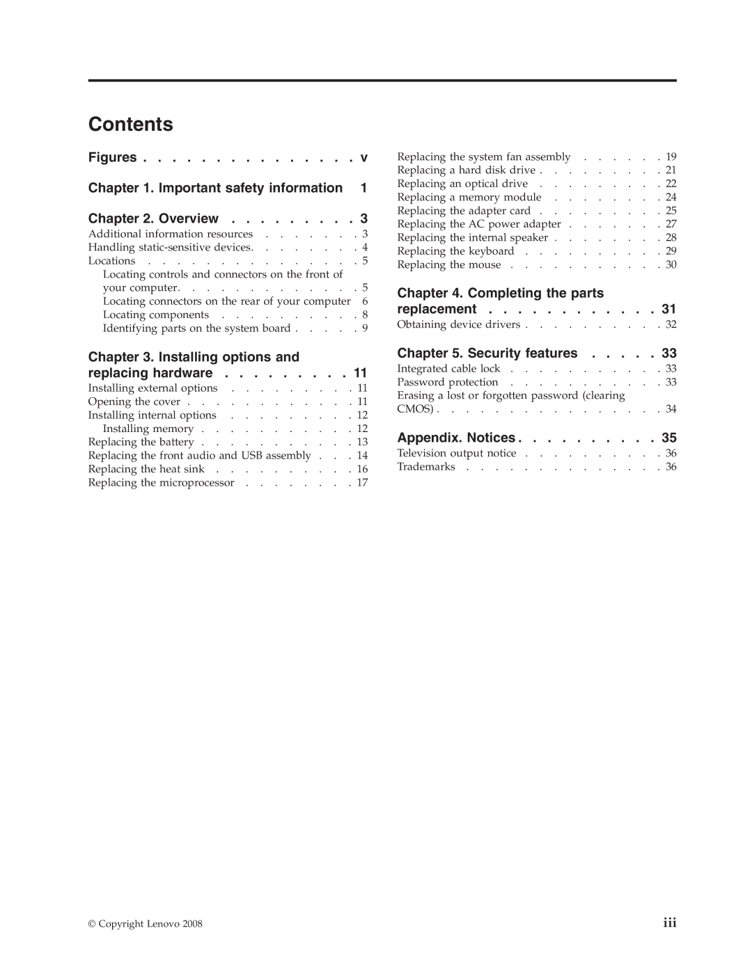 Lenovo 8336 manual Contents 