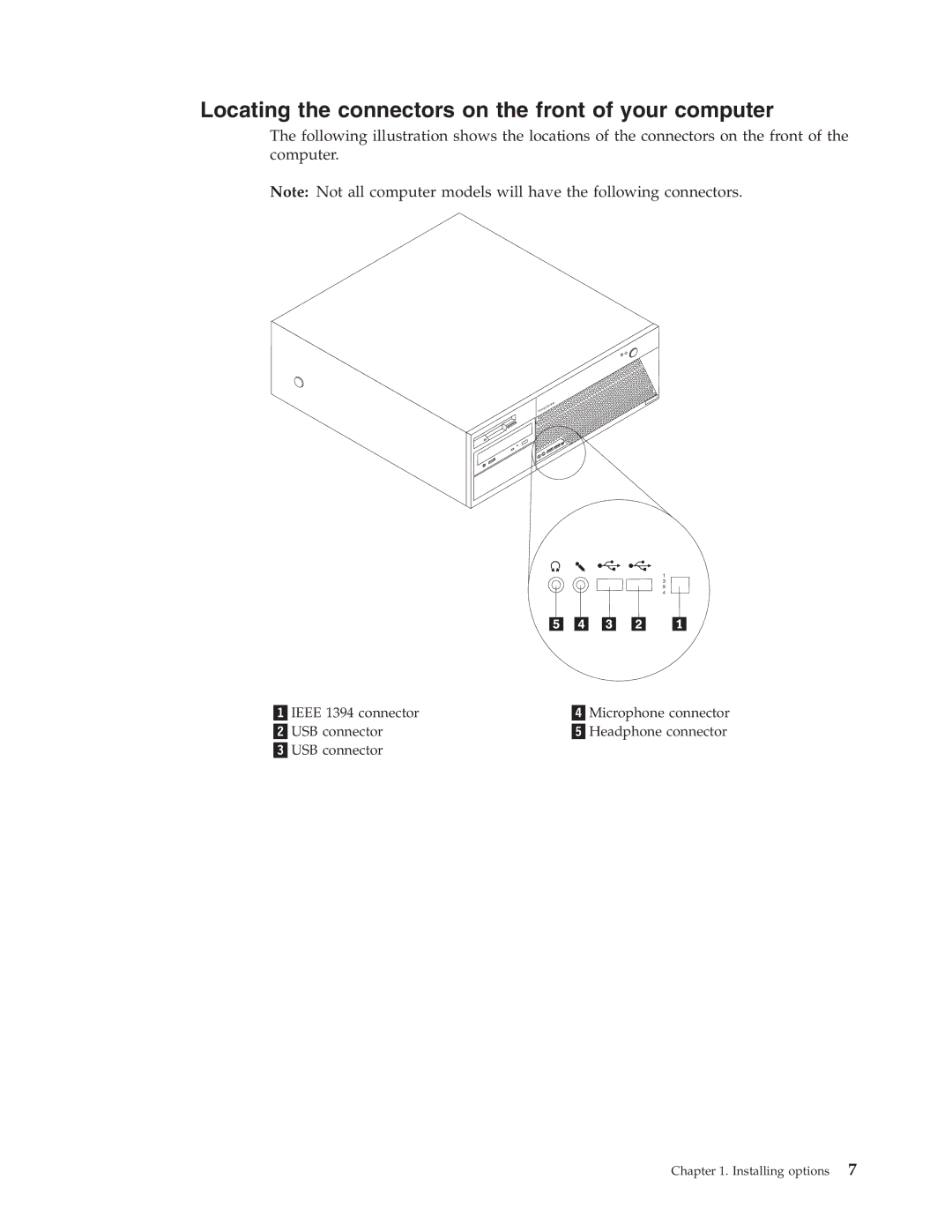 Lenovo 8096, 8426, 8421, 8145, 8142, 8420, 8141, 8095 manual Locating the connectors on the front of your computer 