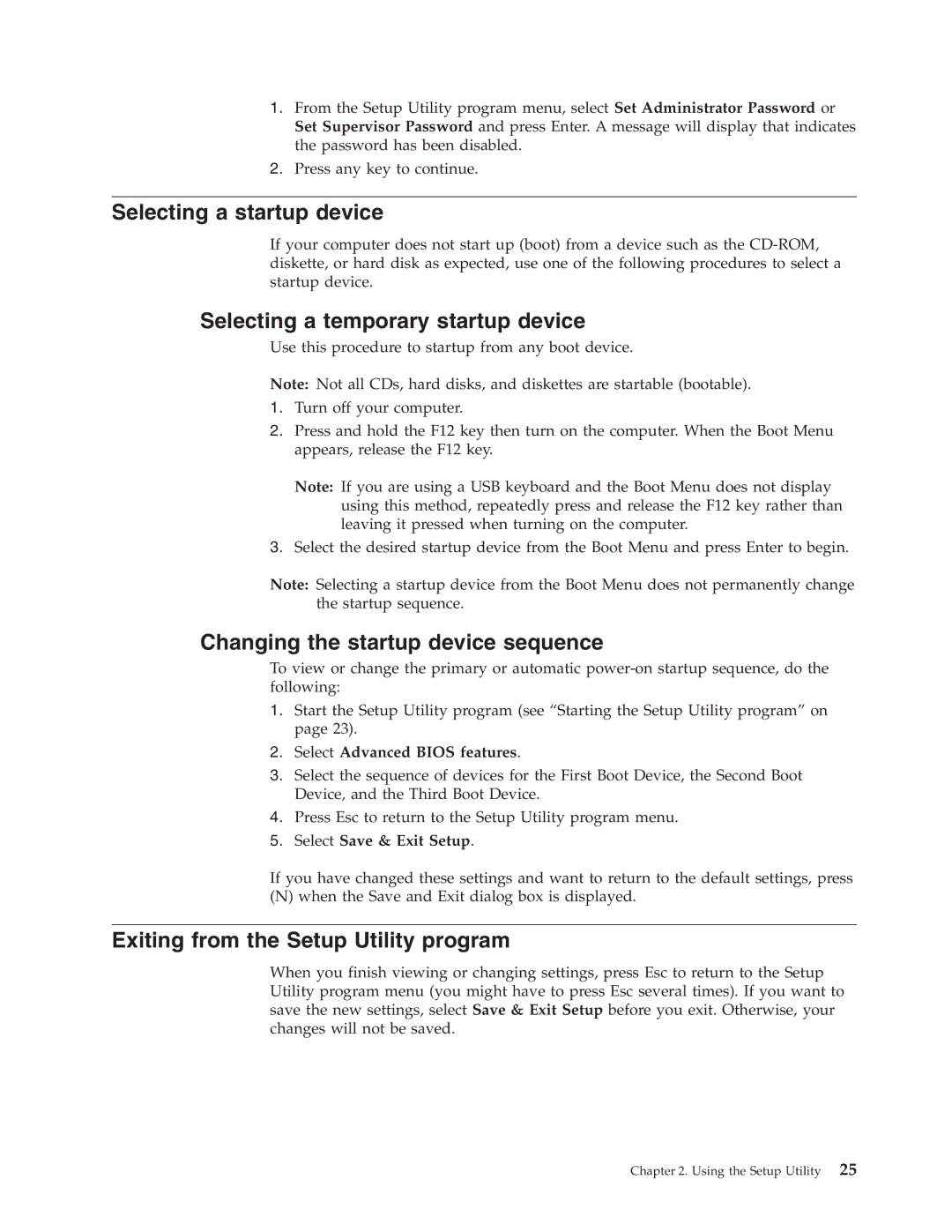 Lenovo 8453, 8455 Selecting a startup device, Selecting a temporary startup device, Changing the startup device sequence 