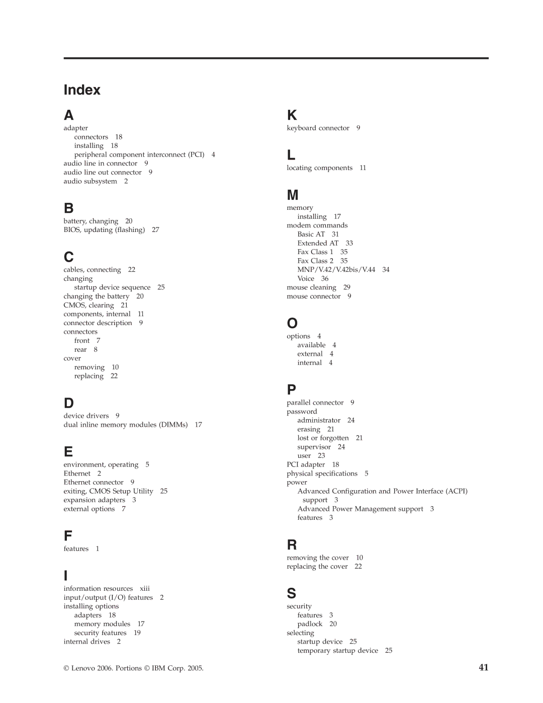 Lenovo 8453, 8455, 8454, 8459, 8460, 8457, 8458, 8456 manual Index 