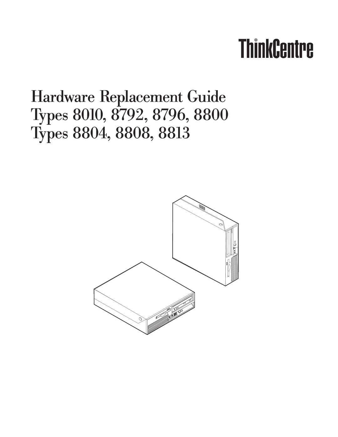 Lenovo 8813, 8800 manual Hardware Replacement Guide, Types 8010, 8792, 8796, Types 8804, 8808 