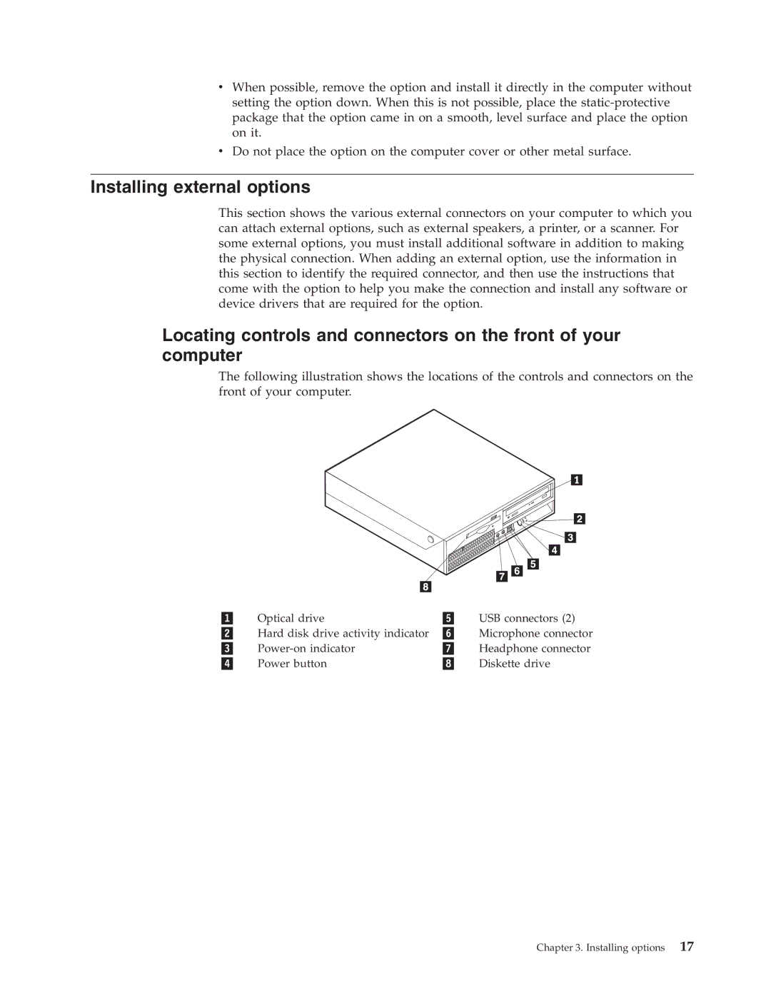 Lenovo 8792, 8813, 8796, 8808, 8800, 8804, 8010 manual Installing external options 