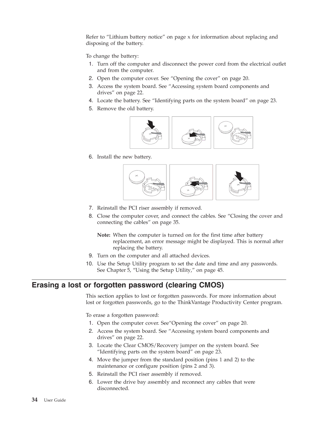 Lenovo 8796, 8813, 8808, 8800, 8804, 8792, 8010 manual Erasing a lost or forgotten password clearing Cmos 