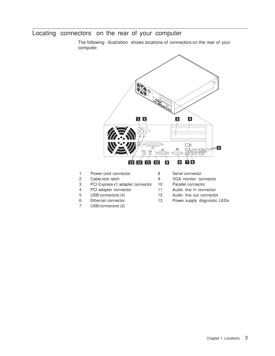 Lenovo 8804, 8813, 8796, 8808, 8800, 8792, 8010 manual Locating connectors on the rear of your computer 