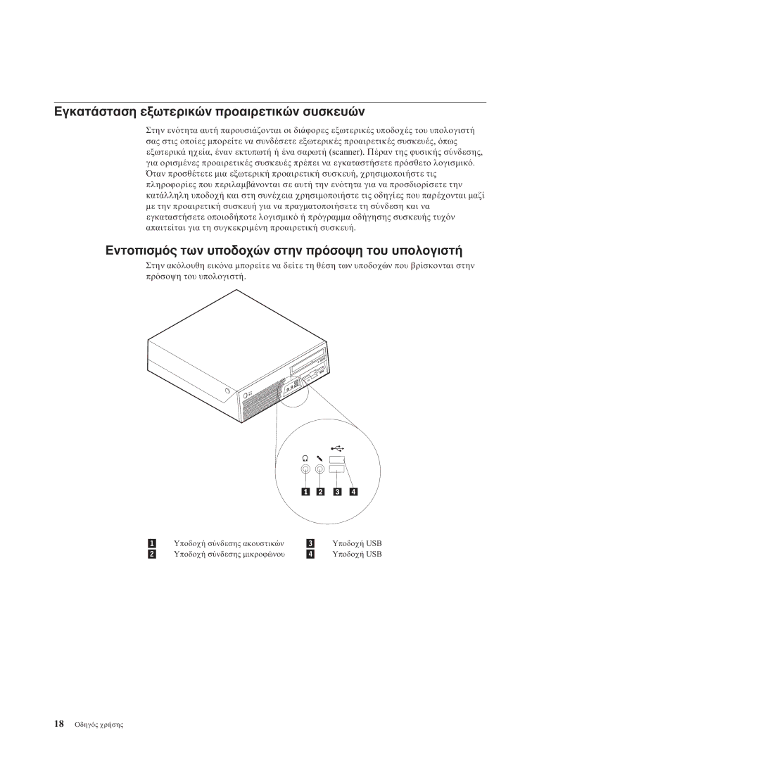 Lenovo 8805, 8814, 8810, 8801, 8793, 8797, 8011 manual Εγκατ Εξωτερικ, Εντοπισµ Των υποδοχ Στην πρ Του υπολογιστ, Προαιρετικ 