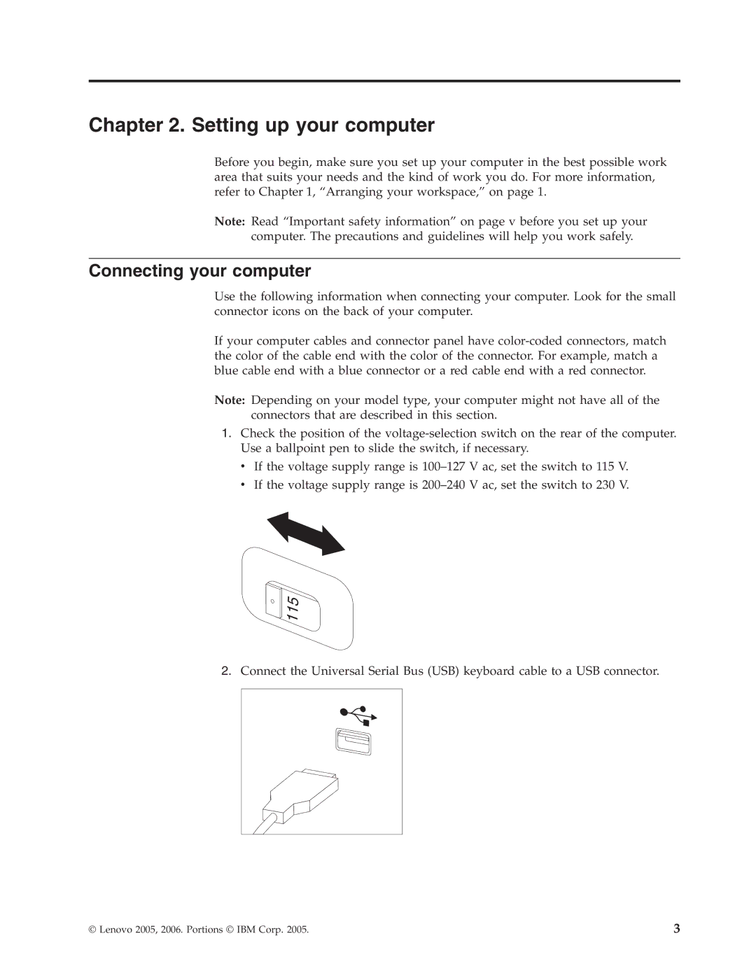 Lenovo 8797, 8814, 8810, 8801, 8793, 8805, 8011 manual Setting up your computer, Connecting your computer 