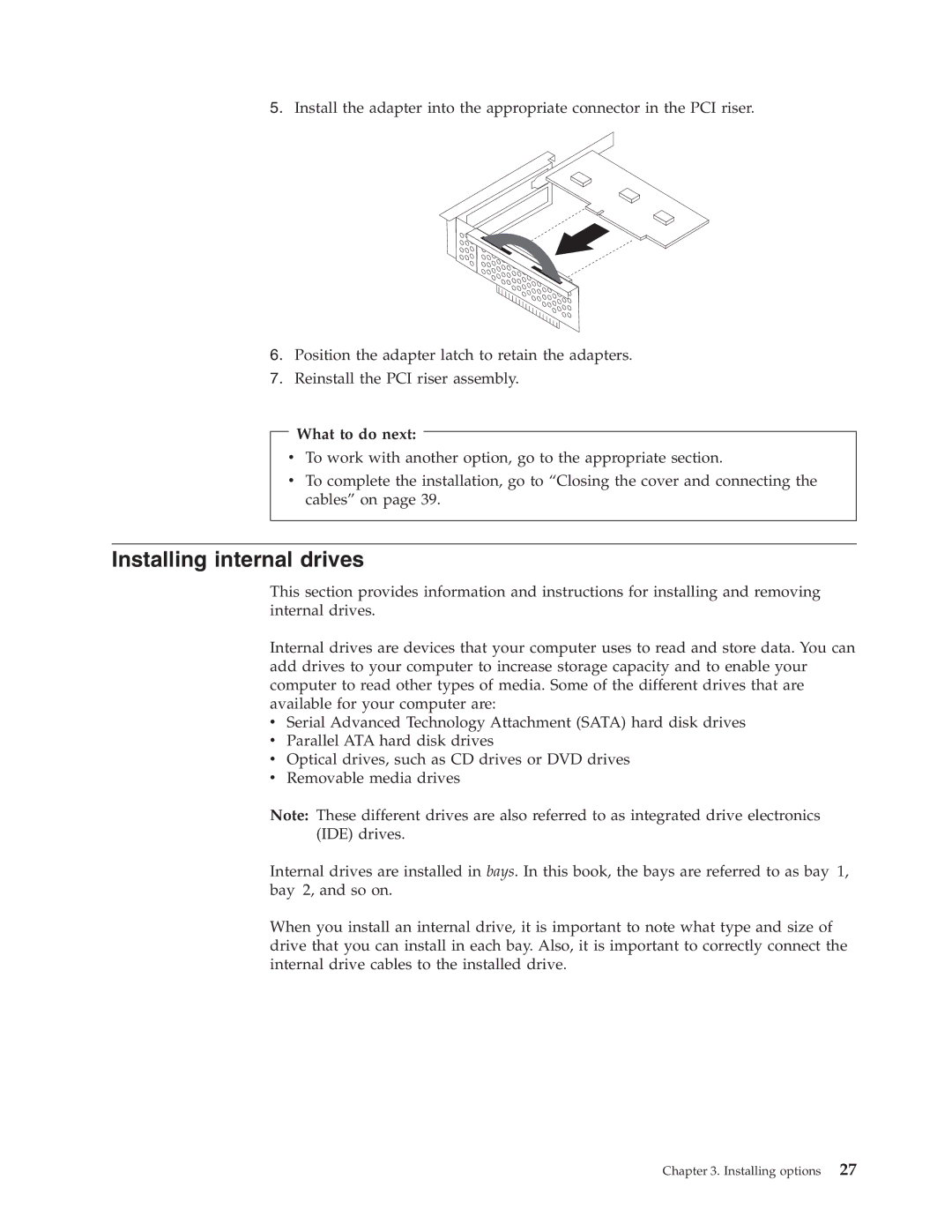 Lenovo 8810, 8814, 8801, 8793, 8805, 8797, 8011 manual Installing internal drives 