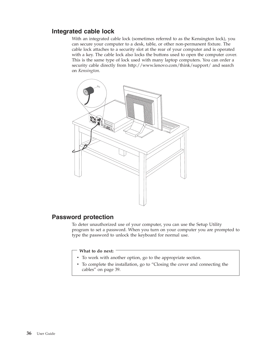 Lenovo 8793, 8814, 8810, 8801, 8805, 8797, 8011 manual Integrated cable lock Password protection 