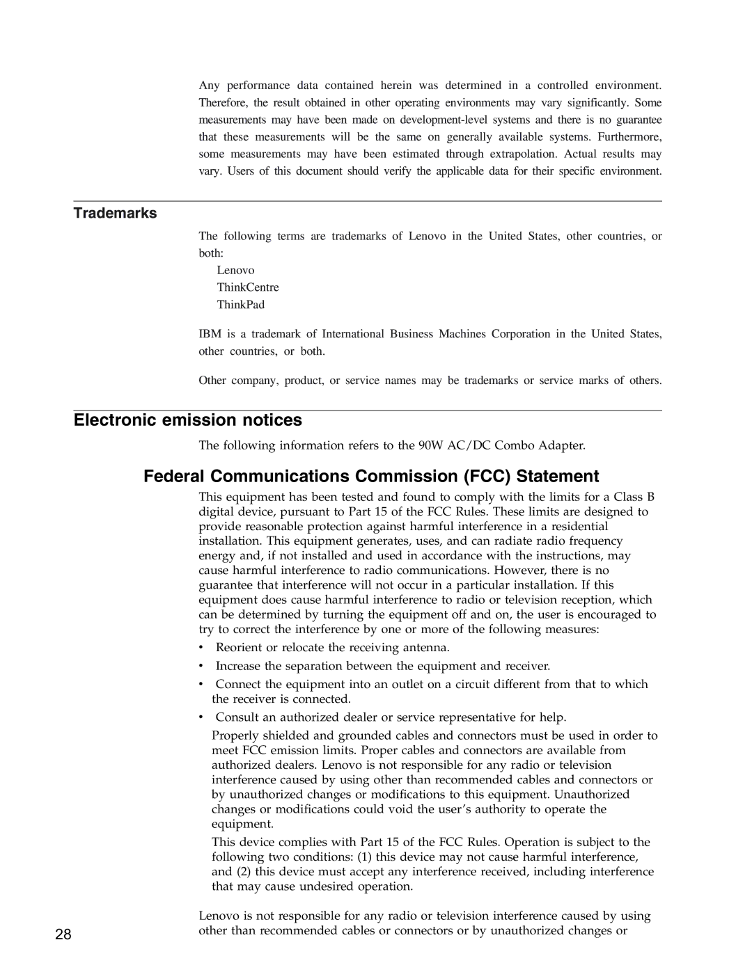 Lenovo 90W AC/DC manual Electronic emission notices 