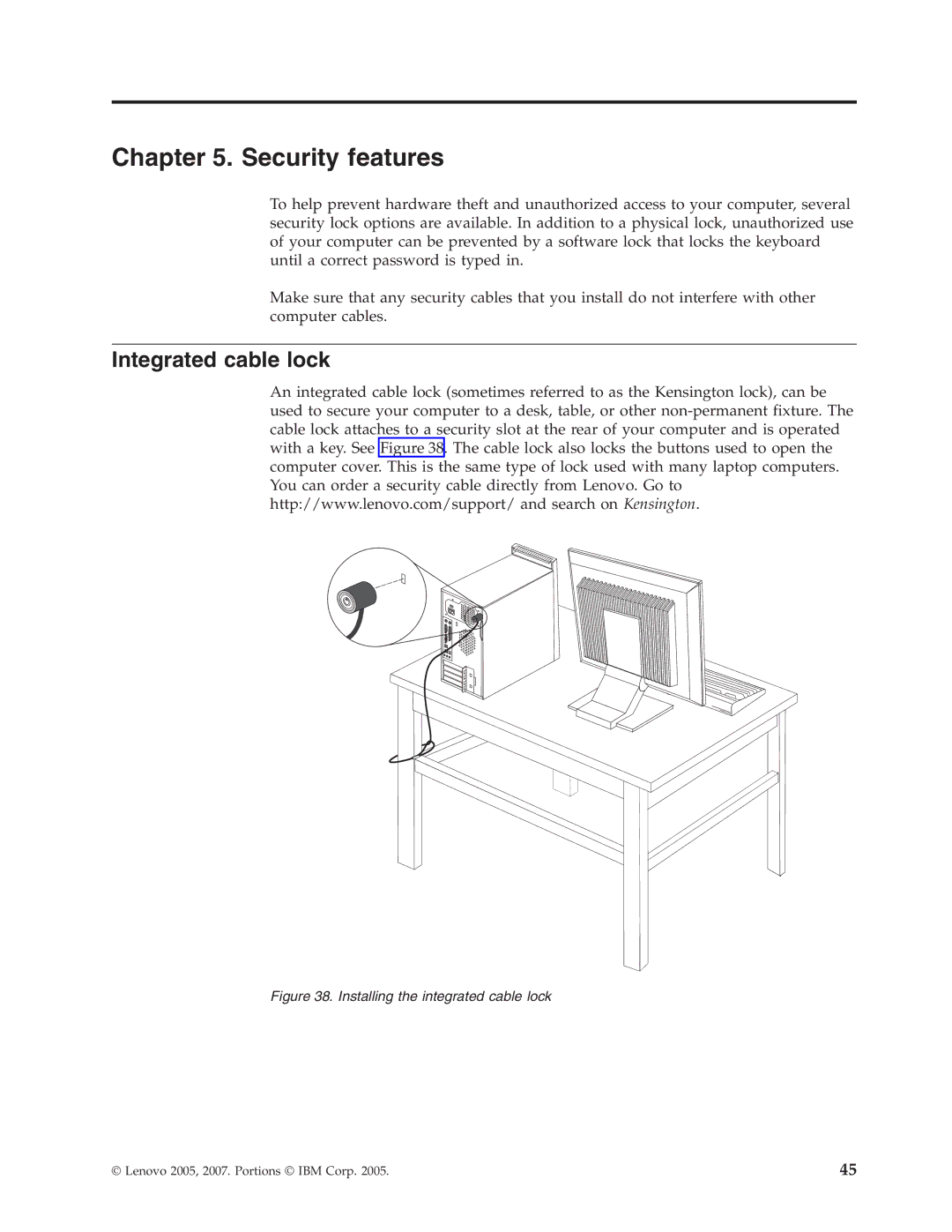 Lenovo 9129, 9136, 9127, 9134, 9120 manual Security features, Integrated cable lock 